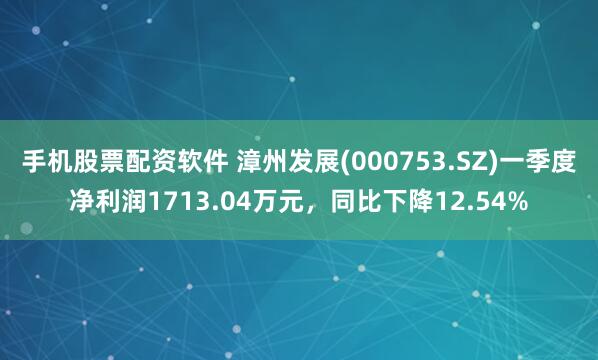 手机股票配资软件 漳州发展(000753.SZ)一季度净利润1713.04万元，同比下降12.54%
